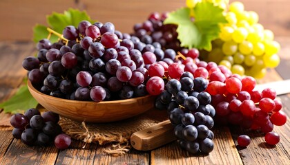 Fresh grapes in wooden bowl