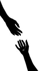 Obraz premium Silhouette of two hands reaching out to each other on