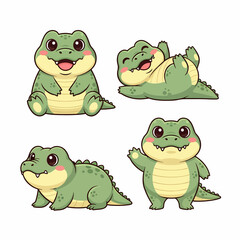 Obraz premium Cute Green Crocodiles in Fun Cartoon Illustration