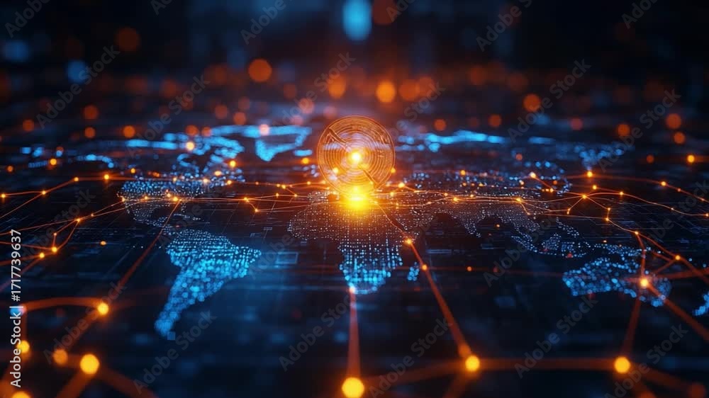 Aufkleber global digital connectivity: a dynamic visual representation of interconnected digital networks enve