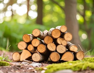 Stacked firewood in a forest