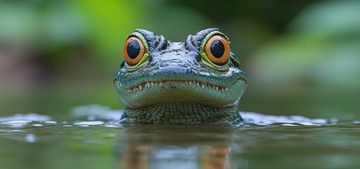 Fototapeta premium Cute Baby Crocodile Peeking from Water with Playful Expression
