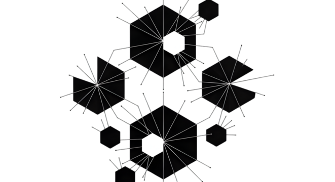 Abstract geometric network structure with connecting lines and glowing nodes, representing data, technology, or connection in a modern design