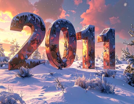 2011 New Year's digital artwork.  Snowy landscape