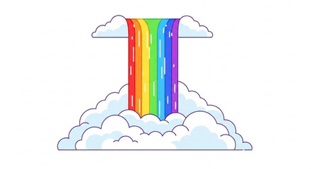 A whimsical rainbow waterfall cascades from fluffy clouds, , creating a magical and colorful scene of natures beauty © Hanan