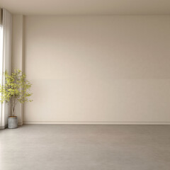 empty room with window and cream color pastel wall background. 3d rendering