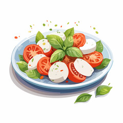 水彩画で描かれたカプレーゼサラダのイラスト