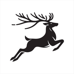 Reindeer mid-leap with sleigh lines vector silhouette outline logo design concept illustration