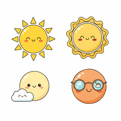 Cheerful Sun Emoji Set With Four Happy Faces for Kids, Weather, and Greeting Designs