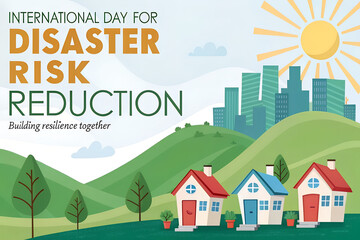 Fototapeta premium Promote resilience and preparedness on the International Day for Disaster Risk Reduction. A hopeful visual of unity, safety, and sustainable community planning. generative ai