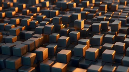 Obraz premium Room filled with numerous cubes placed in the center, creating a visually striking and abstract scene with geometric shapes and artistic lighting suitable for creative design projects