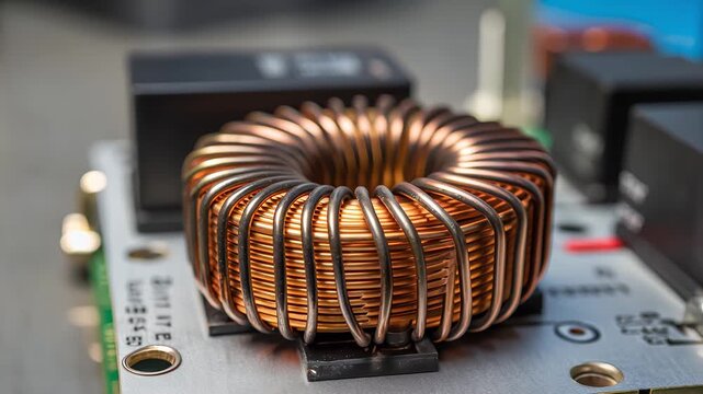 Copper coil toroidal inductor magnetic core ferrite core electronics component circuit board power supply engineering technology choke winding