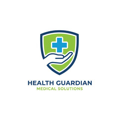 Obraz premium Hand Holding Medical Cross Shield Vector Logo