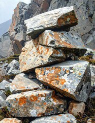 Stacked rocks with lichen