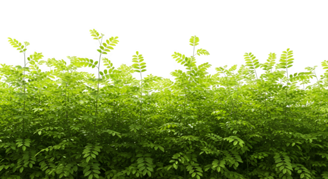 Lush greenery garden landscape with vibrant leaves in soft sunlight outdoor nature scene isolated on transparent background