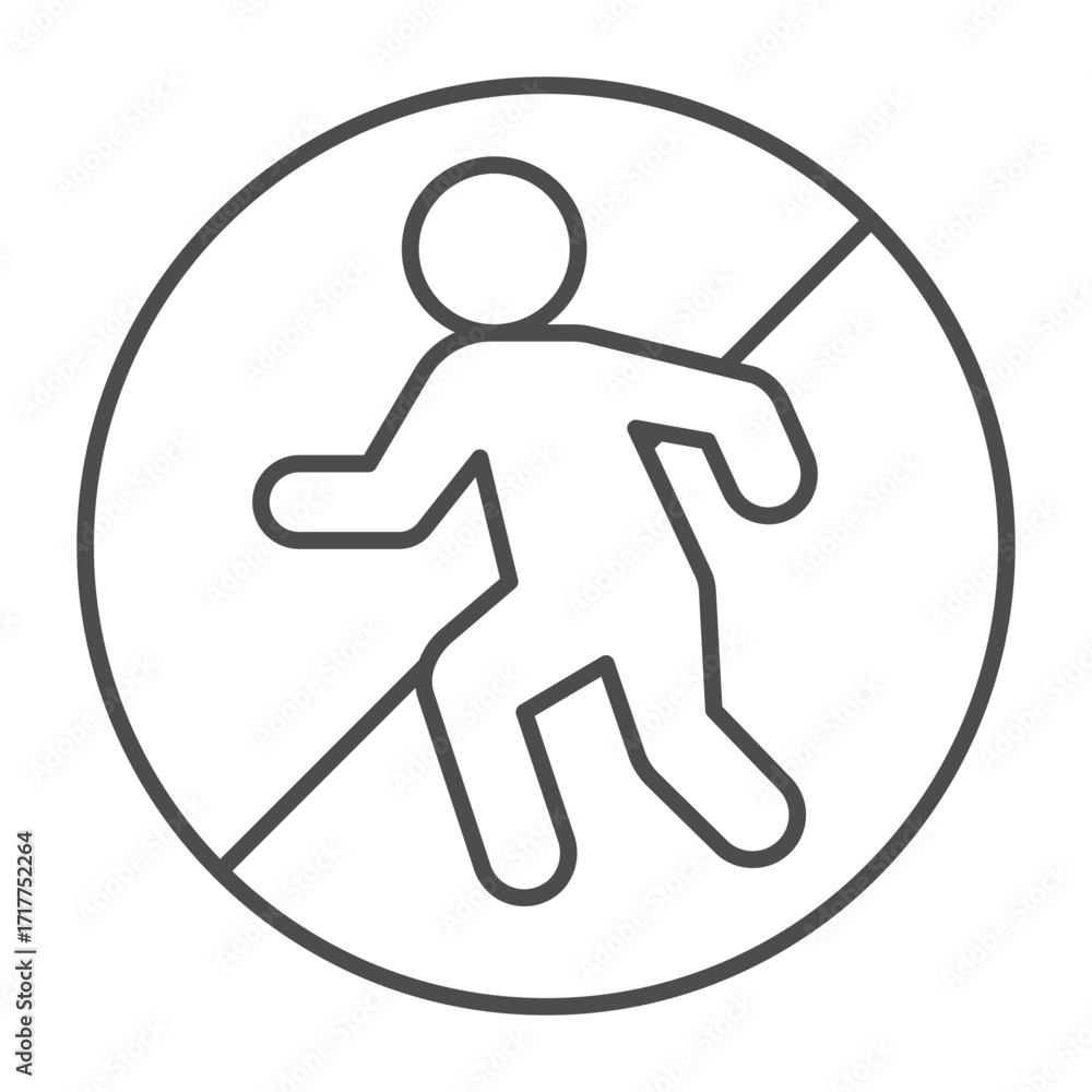 Poster no symbol with running man thin line icon, run activity prohibition concept, jogging is banned sign 
