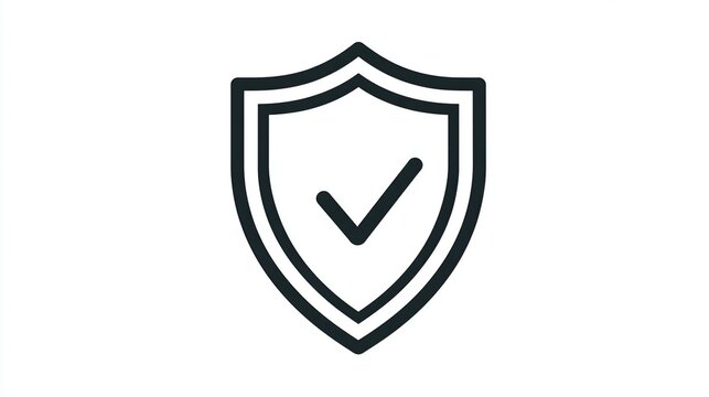 A dark-outlined shield icon with a checkmark inside, symbolizing security, protection, and verification.  The design is minimalist and clean, conveying trust and safety