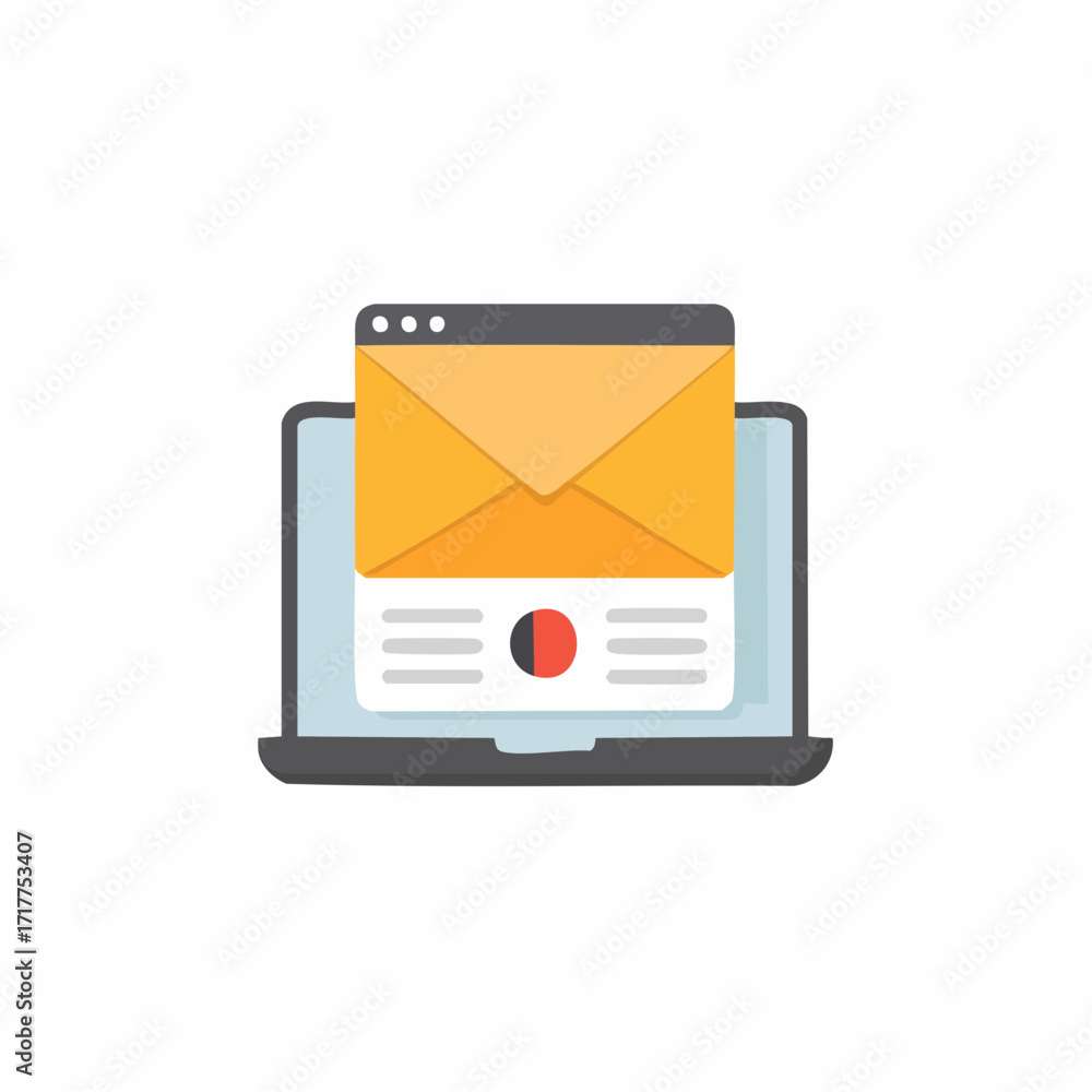 Poster new email notification on laptop screen with envelope icon for incoming messages representing modern