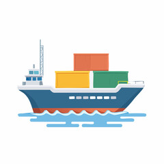 Obraz premium Cargo Ship Transporting Colored Containers on Water Surface Flat Design