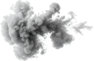 Dense grey smoke cloud exploding and expanding wispy trails isolate white explode abstract motion energy