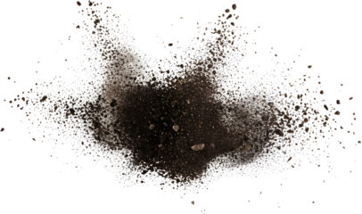 Dark Soil Explosion With Small Particles And Debris Scattered Outward Transparent Background Isolate Dirt