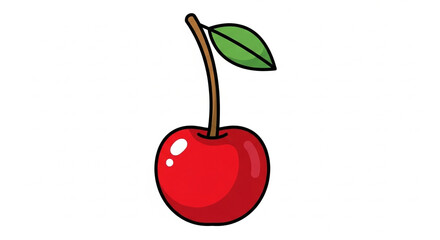 A single ripe red cherry with stem and leaf.