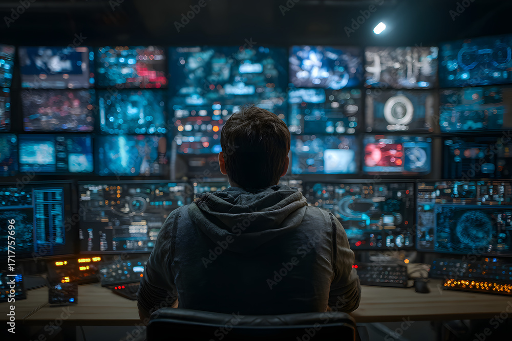Poster cutting-edge control center. ai algorithms analyze and safeguard valuable against complex cyber thre