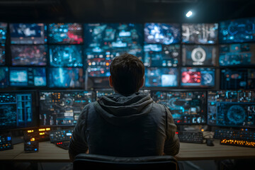 Cutting-edge control center. aI algorithms analyze and safeguard valuable against complex cyber threats. synergy between human expertise and advanced technological defense mechanisms. generative ai
