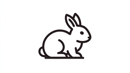 Obraz premium Simple line drawing of a rabbit sitting, facing right, characterized by its long ears, rounded body, and short tail. Clean, minimalist style