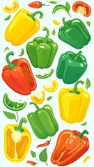 Fototapeta premium Colorful bell peppers arranged in a vertical pattern