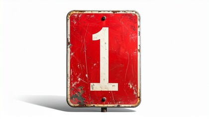 Yellow rectangular sign with bold black number “1” centered, mounted on metal pole against plain white background, used for location or sequence marking.