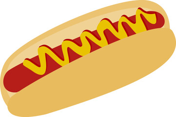 Hot Dog with Sausage Grill, Ketchup and Mustard Illustration