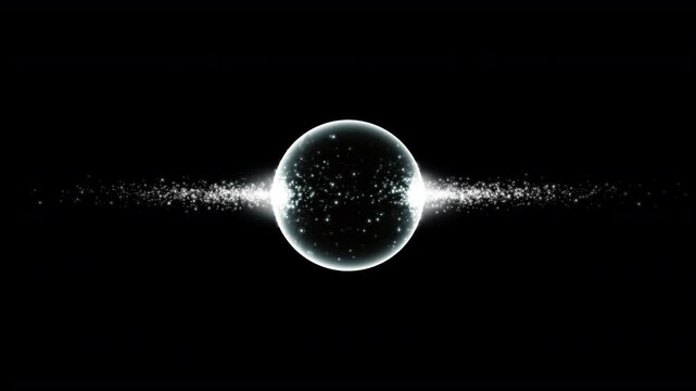 球体に沿って流れていく光の粒子　ループ　白