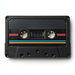 A classic audio cassette tape, neatly presented and isolated on a clean white background.
