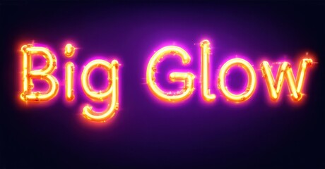 Bright text reads Big Glow with vibrant orange, yellow illumination against dark purple background. Bold lettering creates striking visual impact.
