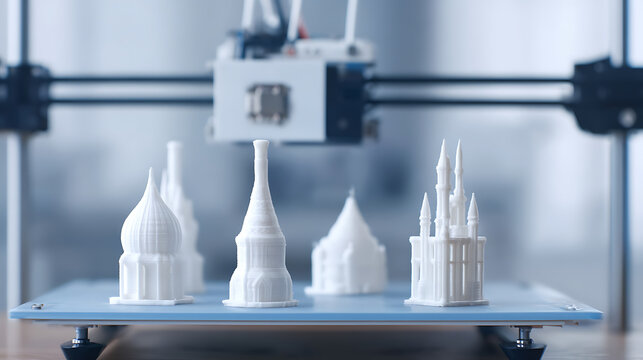 3D printed architectural models on a printer platform