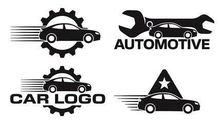 Automotive Car Service Logos Collection Black and White Design Elements
