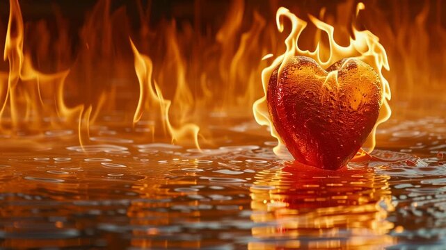 Burning Heart in Pool of Water.