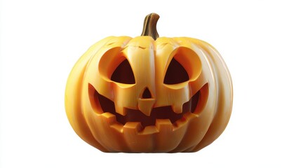 A carved pumpkin face clipart, halloween symbol, 3D render illustration, orange glow, isolated on white background. 