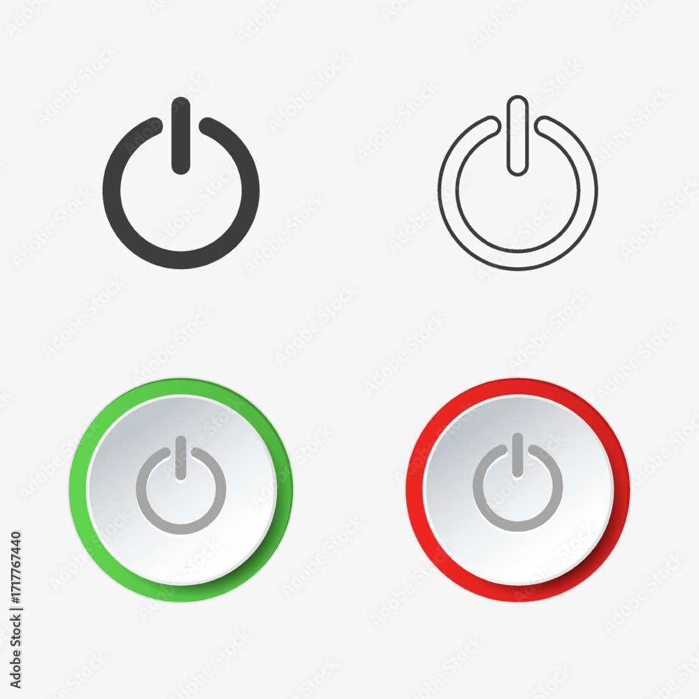 Poster 3d On and Off toggle switch icons. Switch toggle buttons ON OFF. Material design switch buttons set. Open and close ui icons. Active and Inactive icon. Stock Vector.