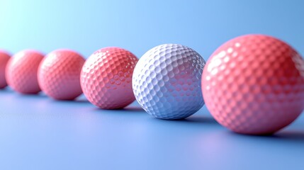 Brightly colored golf balls sit in a neat row, creating a playful and cheerful scene