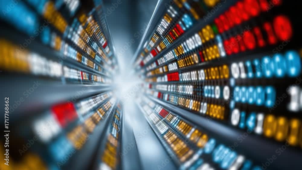 Aufkleber digital stream: a mesmerizing digital stream of binary code and data points hurtling towards a vanis