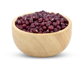 Red adzuki beans in wooden bowl on transparent png