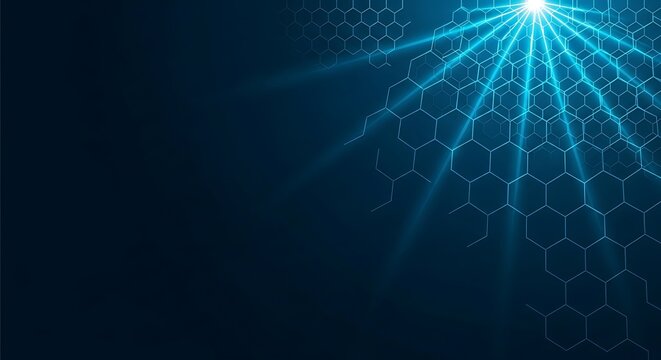 Glowing Blue Hexagonal Pattern with a Light Ray