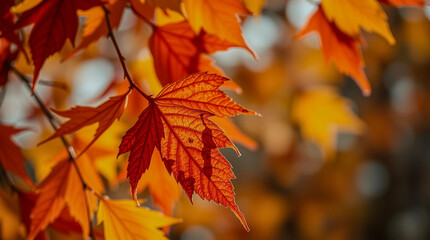 Cinematic Closeup of Autumn Maple Leaf Background