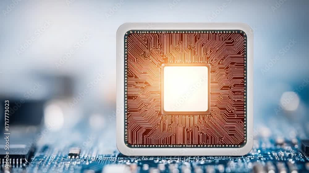 Aufkleber digital core: a high-angle shot reveals the intricacies of a microchip, showcasing the core processo