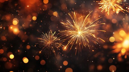 Fototapeta premium A vibrant display of fireworks bursts against a dark background, creating a festive atmosphere with shimmering sparks and glowing orbs.