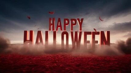 Dramatic 'Happy Birthday' text with red petals and clouds - Powered by Adobe