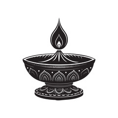 Fototapeta premium Black Colour Diya lamp Vector Illustration, Solid White Background 1 (6).eps