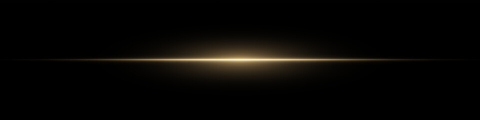 Bright horizontal beam of light on black background. Glowing laser effect creating futuristic and sci-fi aesthetics. Suitable for technology, energy, speed and digital design themes.